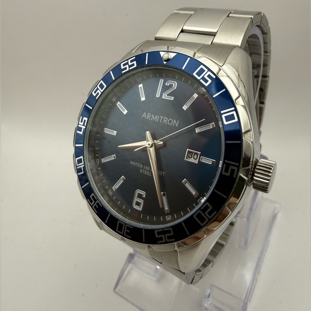 Armitron Blue Face/Bezel Stainless Steel Luminescent Quartz (New Battery) - Picture 7 of 15